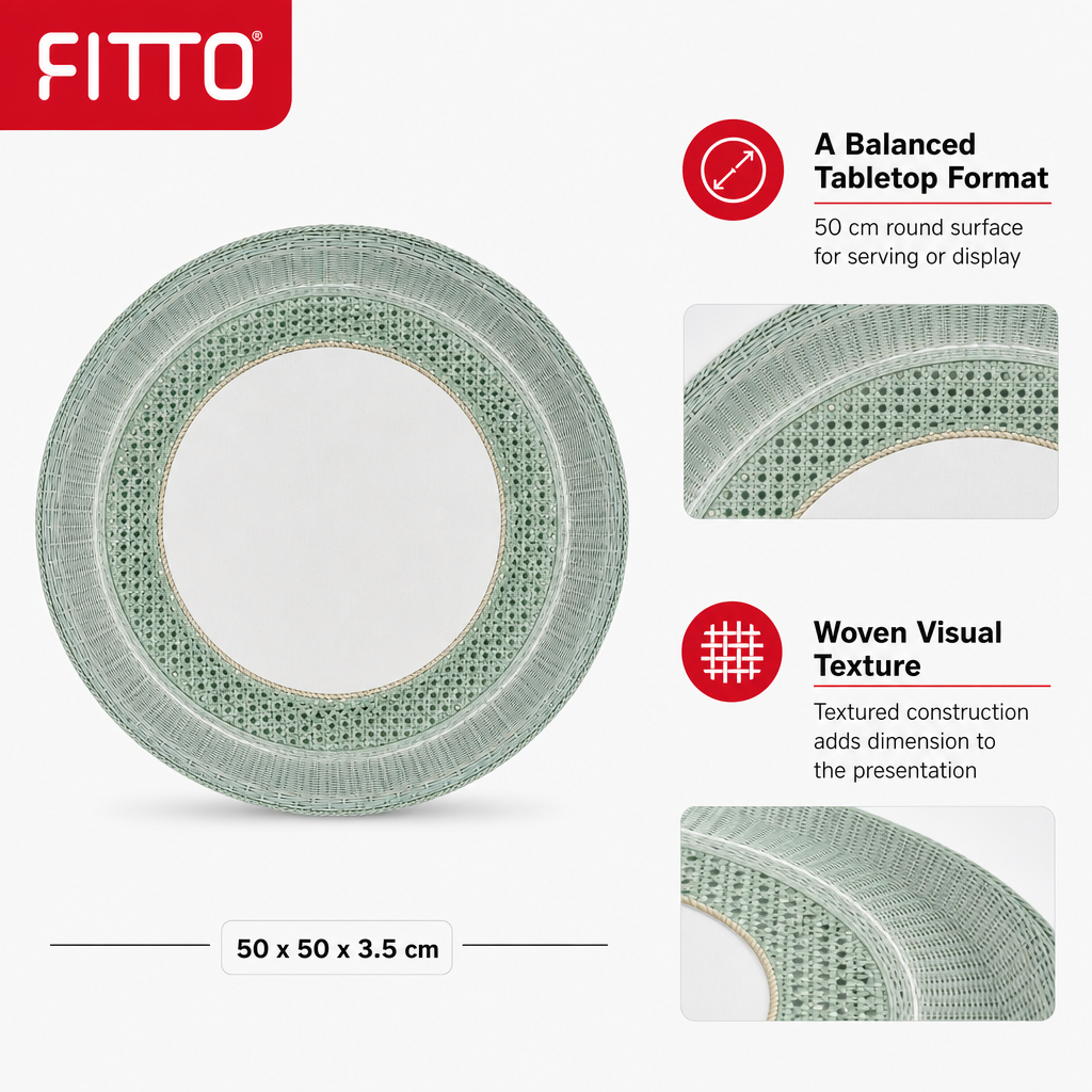 72 Pieces Round Woven Serving Trays, 50 cm, Sage Green Decorative Tabletop Tray