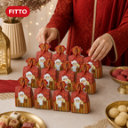 96 Pieces Candy Favor Boxes, Gold and Red Haq Al Laila Design, 14.5 × 9.5 × 28 cm, Set of 12