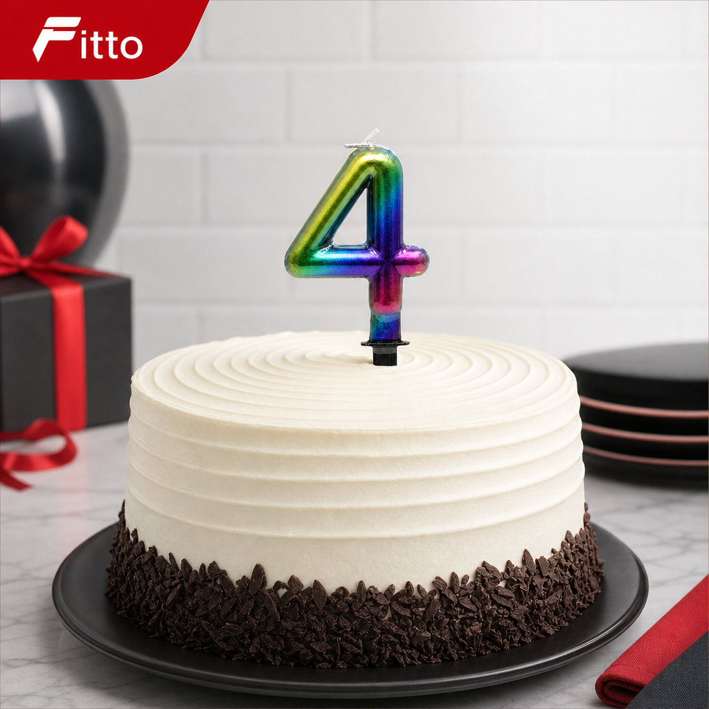 240 Pieces Rainbow Metallic Number 4 Cake Candle, 3 in, 1 Piece