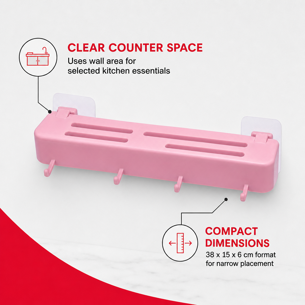 120 Pieces Adhesive Kitchen Storage Shelf, Wall-Mounted Shelf, Assorted Colour, 38 x 15 x 6 cm, 1 Piece