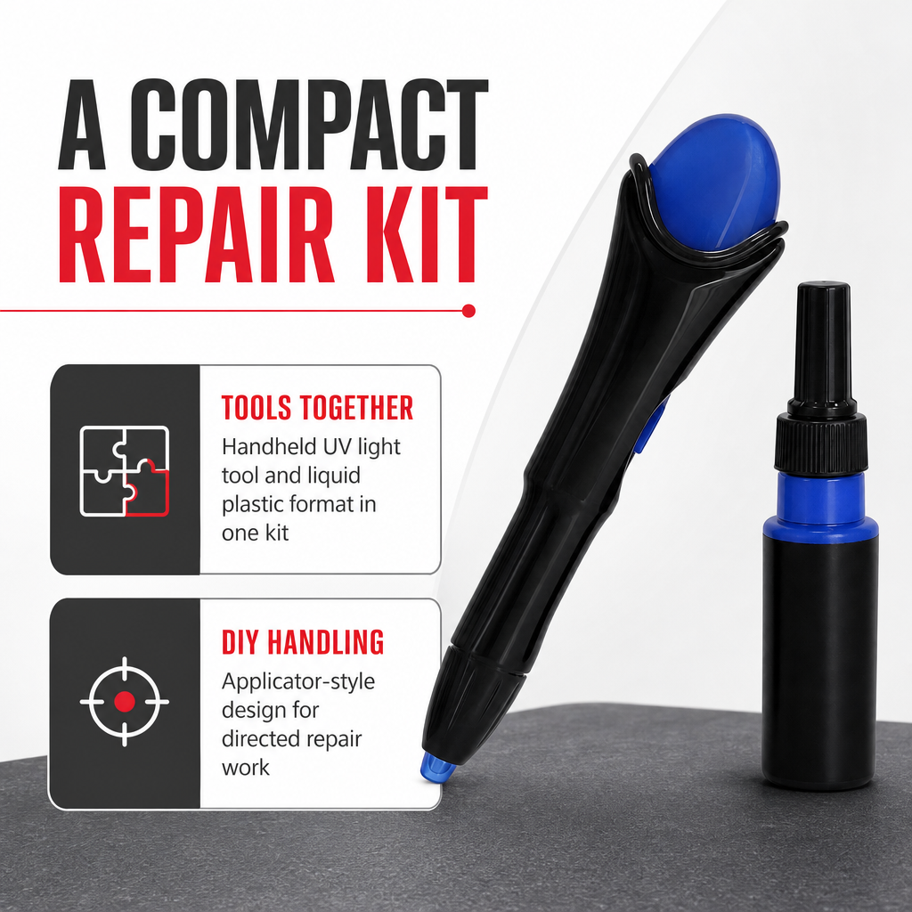 96 Pieces UV Light Liquid Plastic Repair Tool Kit, Blue and Black, 1 Kit