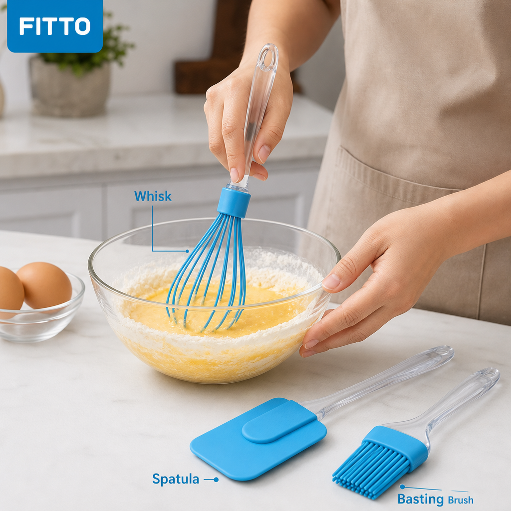 120 Pieces Blue Silicone Kitchen Utensil Set with Whisk, Spatula and Basting Brush, 3 Pieces