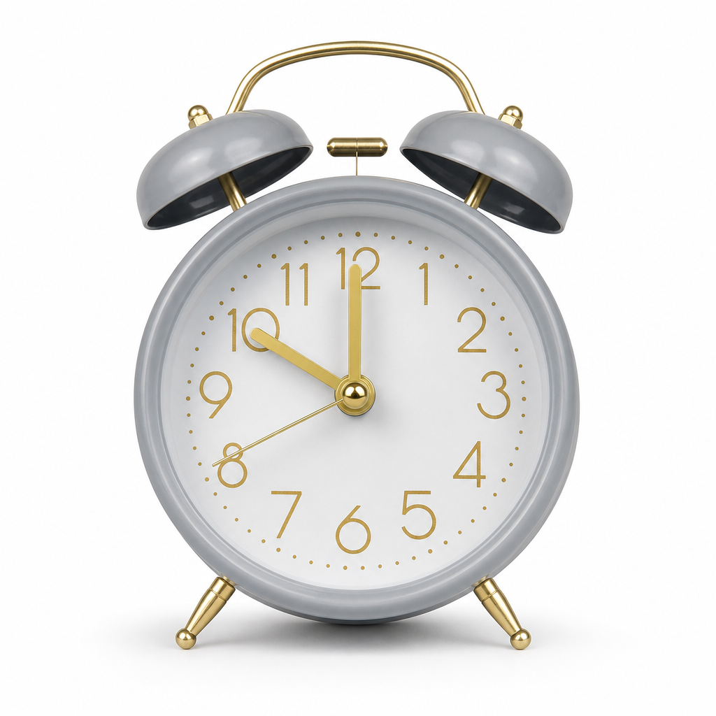96 Pieces Grey Classic Twin-Bell Alarm Clocks with Gold Hands and Legs, Tabletop Design