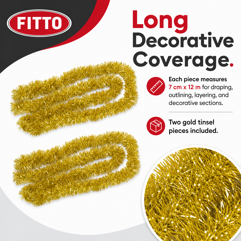 120 Pieces Gold Tinsel Decoration, 7 cm x 12 m, 2 Pieces for Party and Holiday Displays