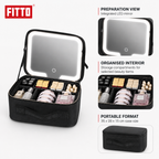 48 Pieces Makeup Organiser Case with LED Mirror, Storage Compartments, USB-C Cable and Black Portable Design, 1 Case