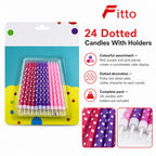 120 Pieces Dotted Birthday Candles with Holders, 24 Pieces, Red Purple Pink