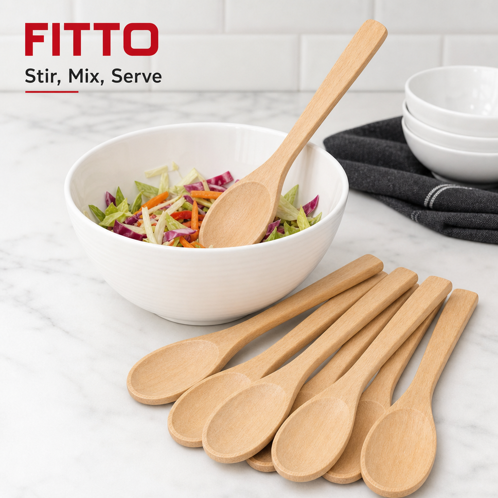 144 Pieces Wooden Cooking Spoon Set, 6 Pieces, Natural Wood Finish, Approx. 32 cm
