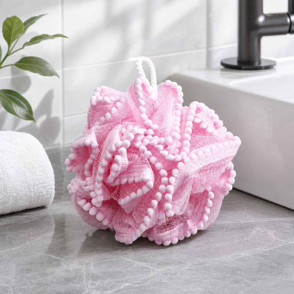 240 Pieces Pink Mesh Bath Sponges, 50 g, 1 Piece