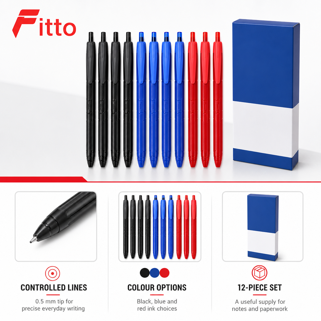 96 Pieces Mega Gel Pens 0.5 mm, 12 Pieces, Black Blue and Red Ink Writing Set
