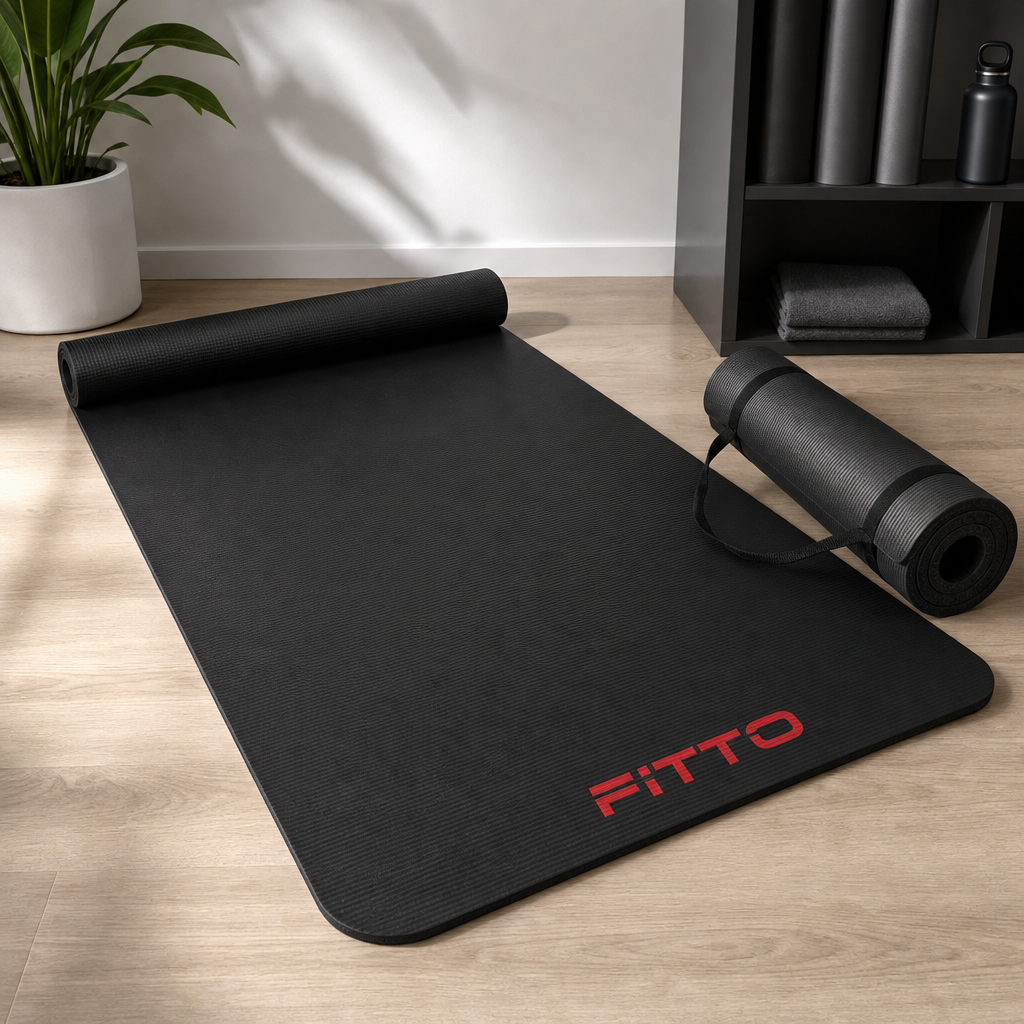 72 Pieces Yoga Mat 10mm Black, Textured Exercise Mats with Carrying Strap for Home Workouts, Stretching and Fitness