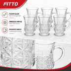 96 Pieces Embossed Clear Glass Mugs with Handles, 6-Piece Set for Tea, Coffee and Everyday Serving