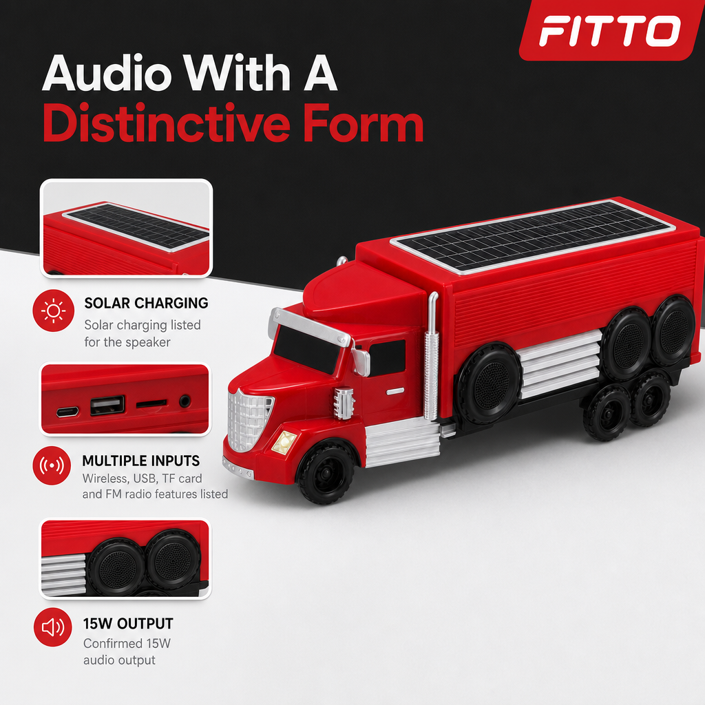 48 Pieces Portable Wireless Speaker, Truck-Shaped Design, Solar Charging, 15W Output, Red