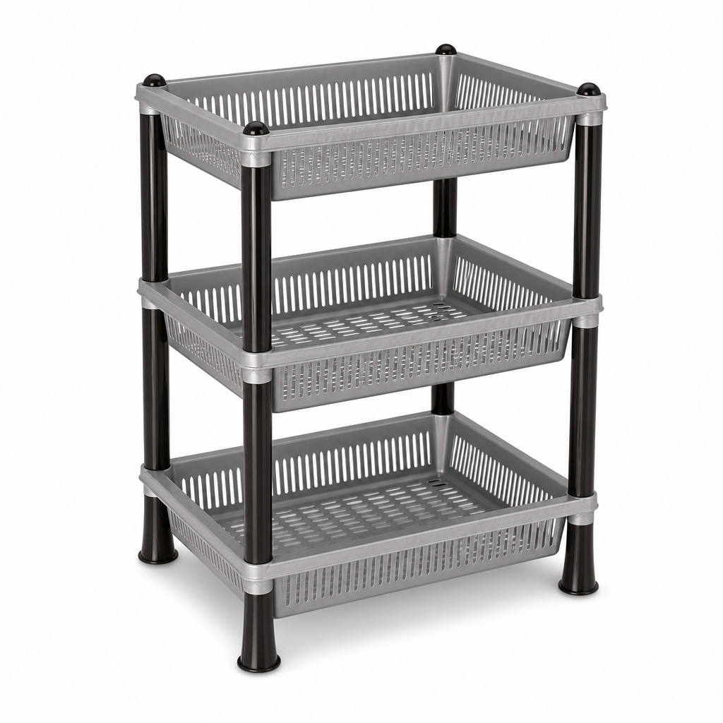 72 Pieces 3-Tier Plastic Storage Basket Rack, Grey, 40 x 30 x 18 cm