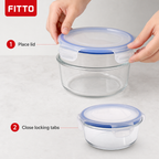 96 Pieces Round Glass Food Container with PP Locking Lid, 1300 ml