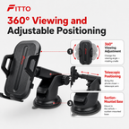96 Pieces 360° Car Phone Holder with Telescopic Suction Mount, Adjustable Rotating Cradle, Black