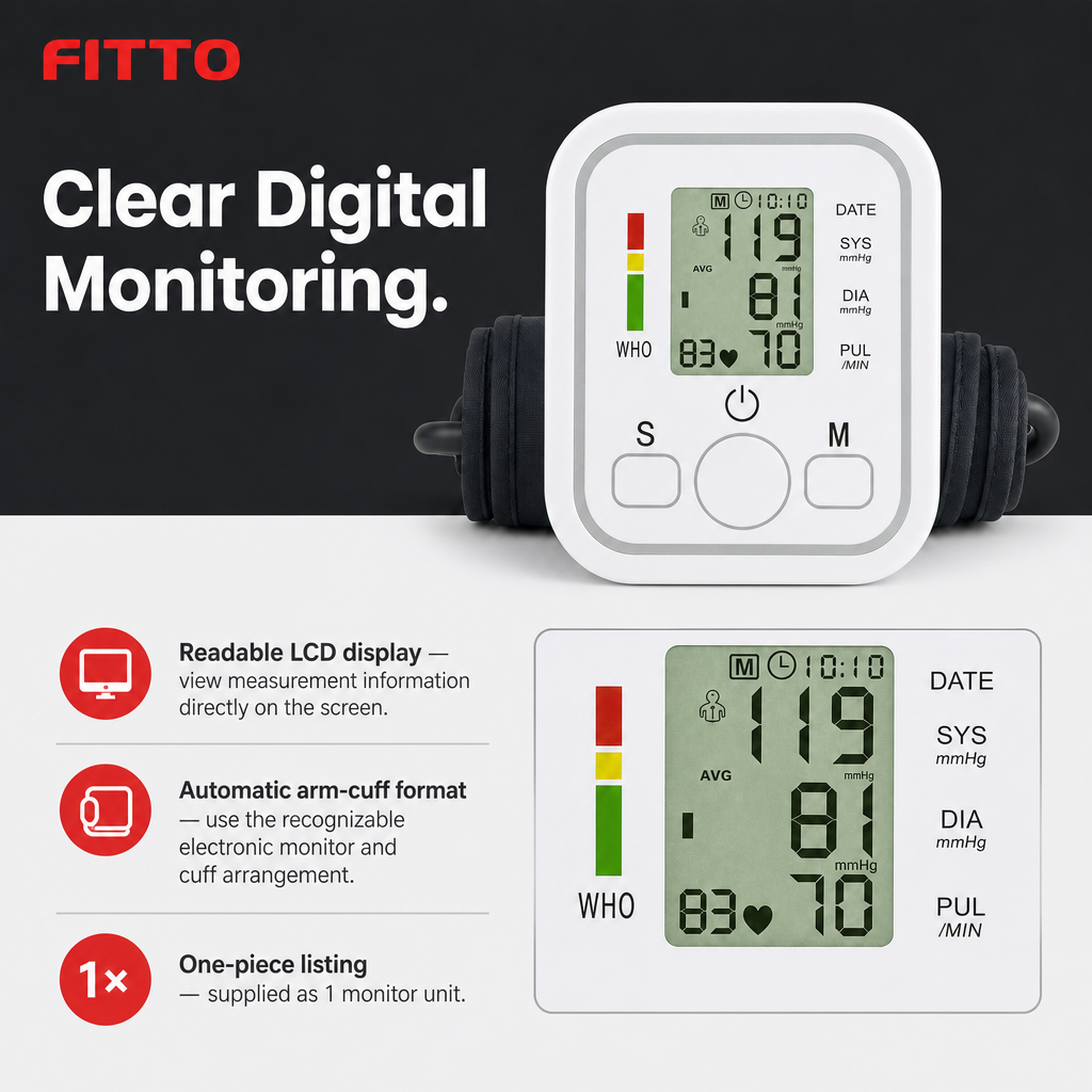 96 Pieces Automatic Digital Blood Pressure Monitors with Arm Cuff and LCD Display, White, 1 Piece