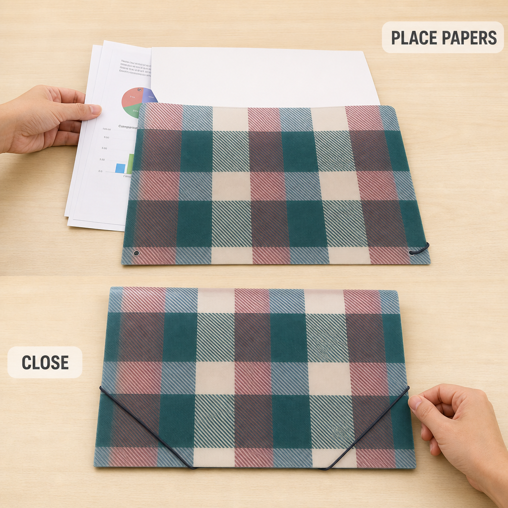 120 Pieces A4 Document Folder, Multicolour Checkered Design with Secure Closure, 1 Piece
