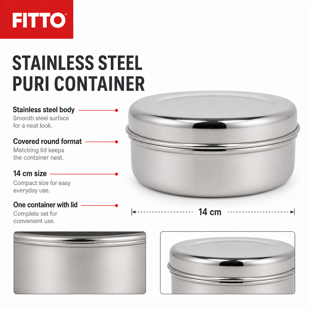 96 Pieces Stainless Steel Puri Storage Container, Round Covered Food Storage Box, 14 cm