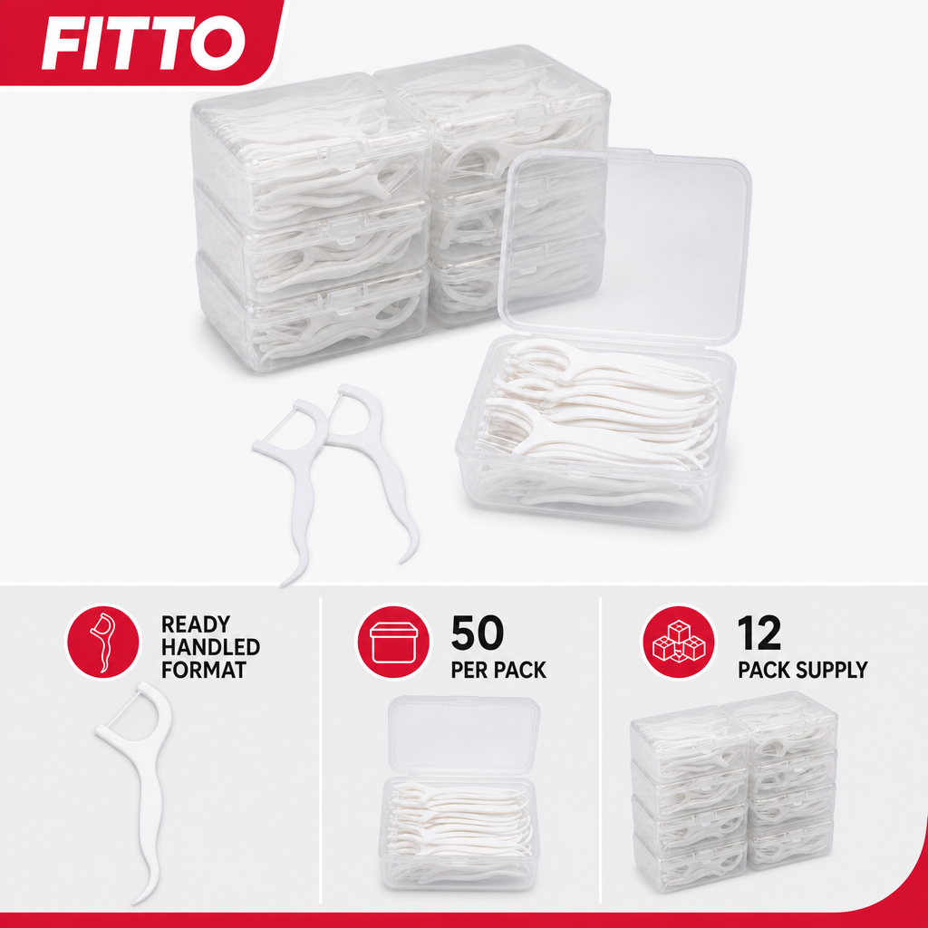 96 Pieces Dental Floss Picks, White, 50 Pieces Per Pack, 12-Pack