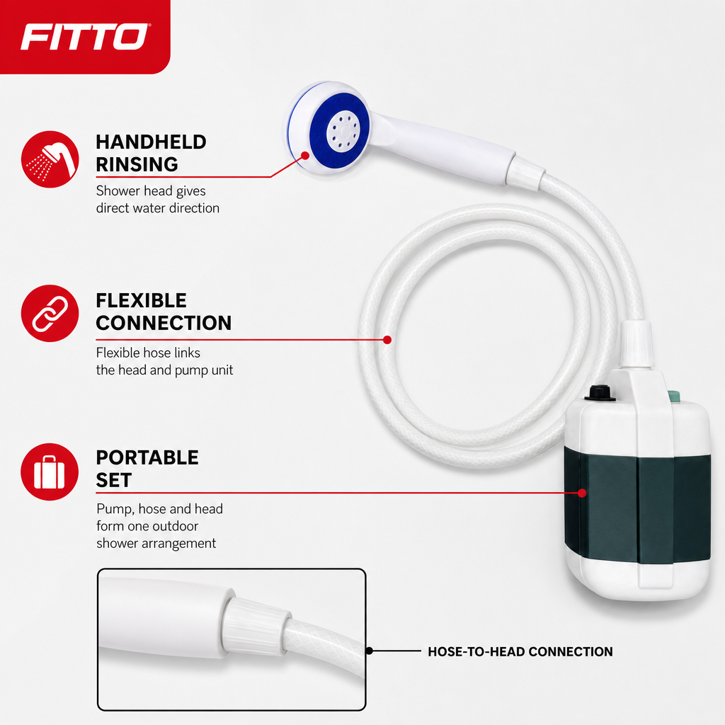 72 Pieces Portable Outdoor Shower Set with Flexible Hose, Handheld Shower Head and Pump, White, 1 Set