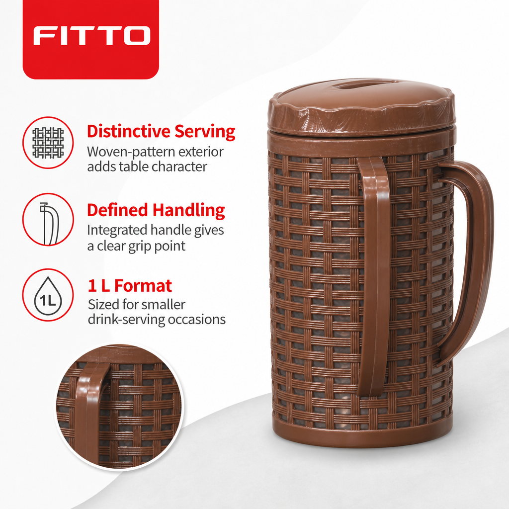 120 Pieces Brown Woven-Pattern Water Jugs with Handle, 1 L Reusable Drinkware, 1 Piece