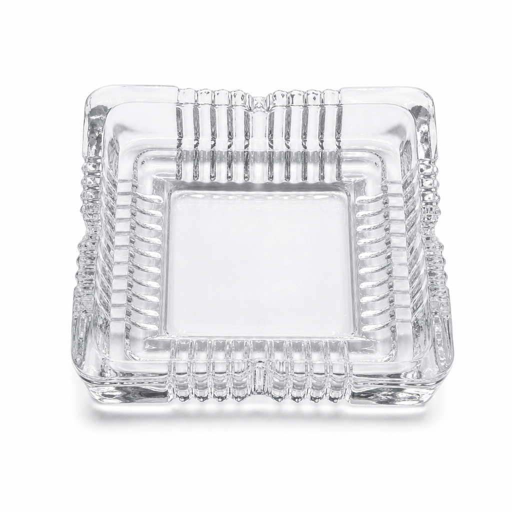 240 Pieces Clear Square Glass Ashtrays with Ridged Edge, 16 cm