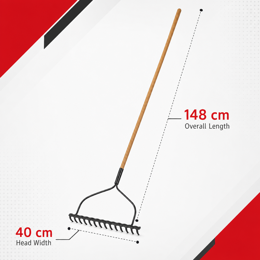 96 Pieces Steel Bow Garden Rake, 148 cm, Black Head with Wooden Handle, 1 Piece