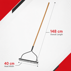 96 Pieces Steel Bow Garden Rake, 148 cm, Black Head with Wooden Handle, 1 Piece