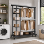 48 Pieces Clothes Drying Rack, Double-Deck Design with Parallel Bars and Side Frame, 150 × 52 × 154.5 cm