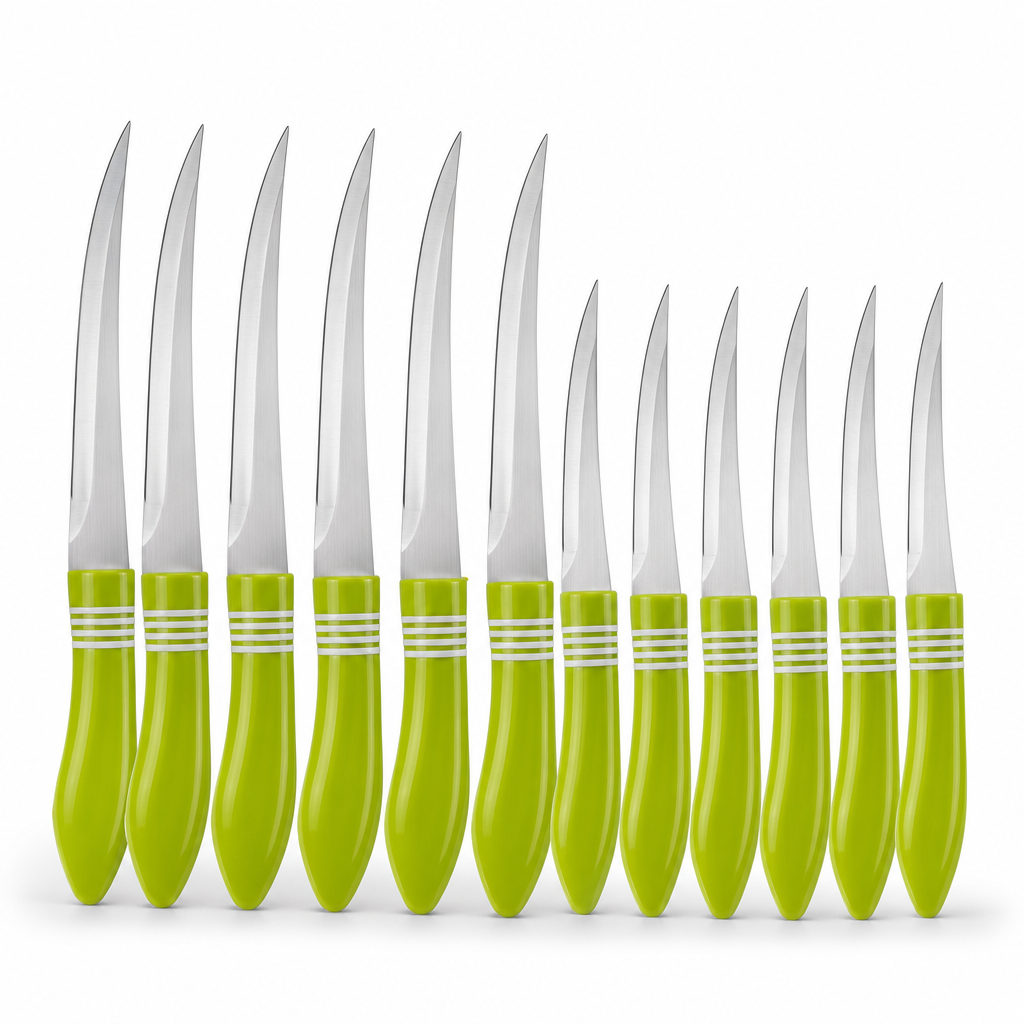 96 Pieces Lime Green Handle Stainless Steel Table and Paring Knife Set, 12 Pieces