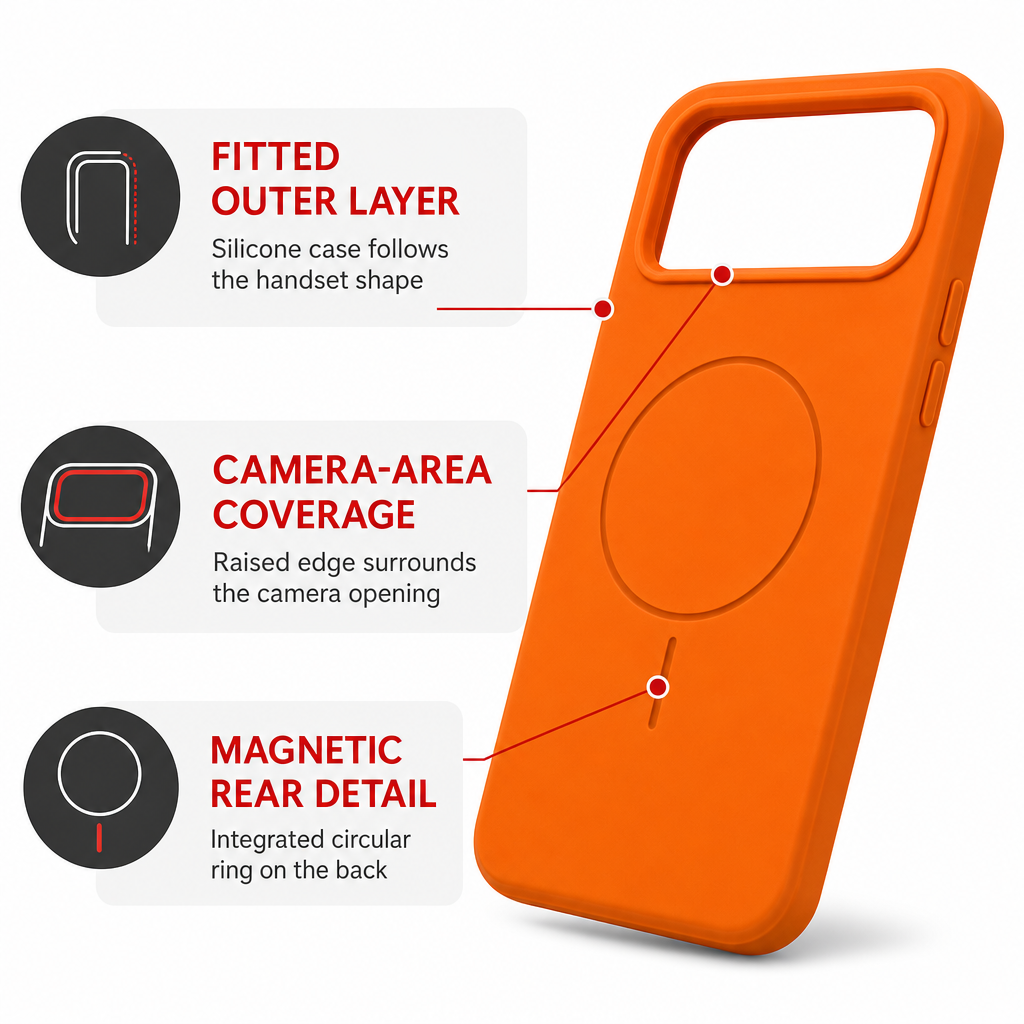120 Pieces Silicone Magnetic Phone Cases with Raised Camera Protection, Orange