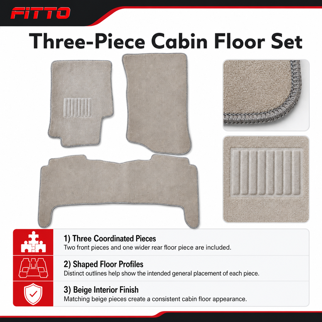 48 Pieces Carpet Car Floor Mat Set, Beige, 3-Piece Interior Protection