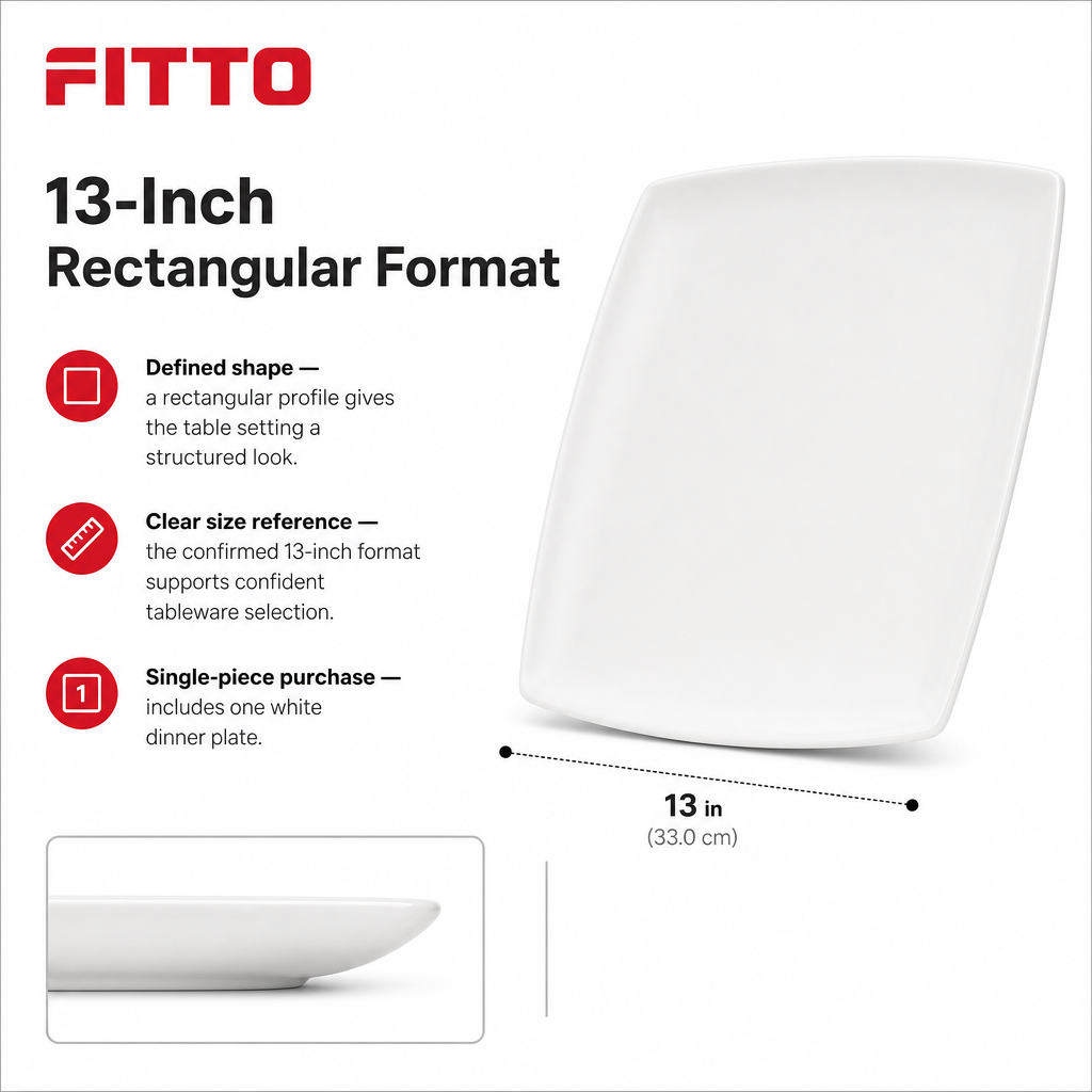 96 Pieces Dinner Plate, White, 13 Inch Rectangular Tablewares, Single Plate