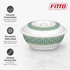 96 Pieces Lidded Serving Bowl, 8 Inch, White With Green Geometric Design