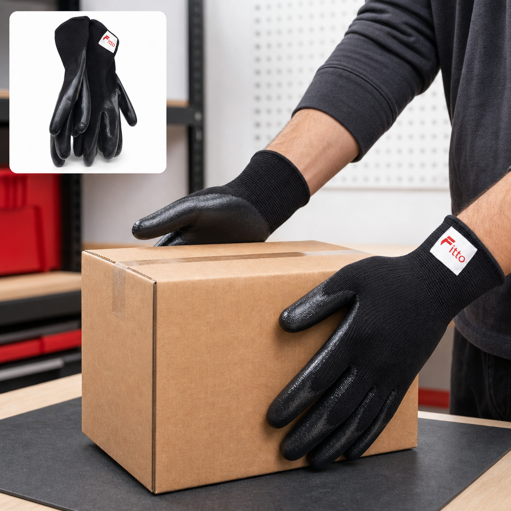 96 Pieces Coated Work Gloveses, 24 cm, Black, 1 Pair