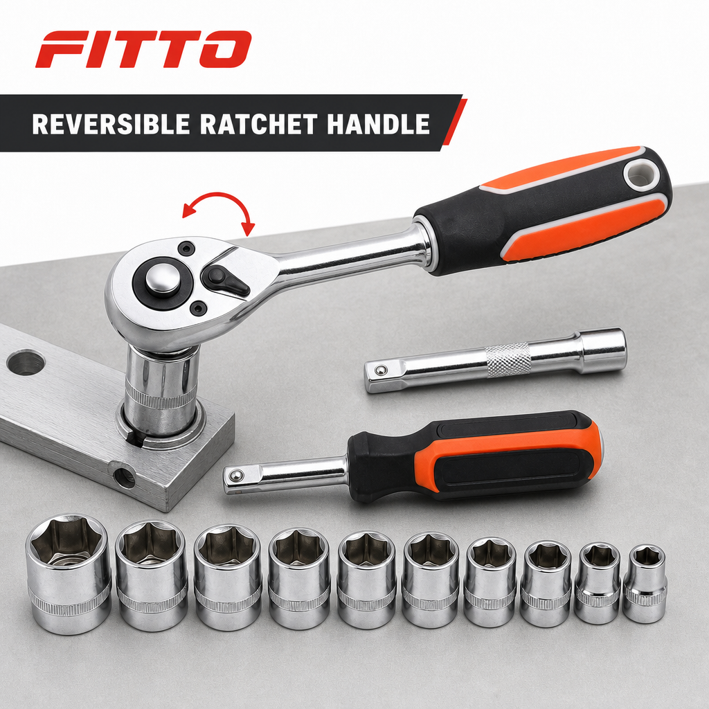 60 Pieces 1/2 Inch Drive Socket Wrench Set with Reversible Ratchet Handle, Extension Bar, Driver Handle and Assorted Sockets, 12 Piece