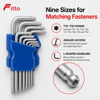 96 Pieces Ball Pointed Hex Key Set T10–T50, Blue and Silver, 9 Pieces