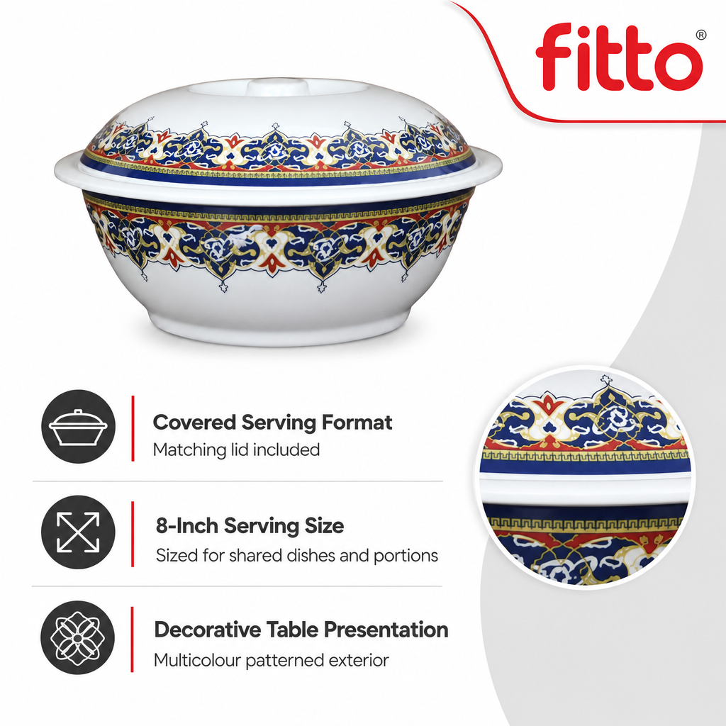 96 Pieces Melamine Serving Bowl with Lid, Decorative Pattern, 8 Inch Round Covered Tablewares for Serving and Presentation