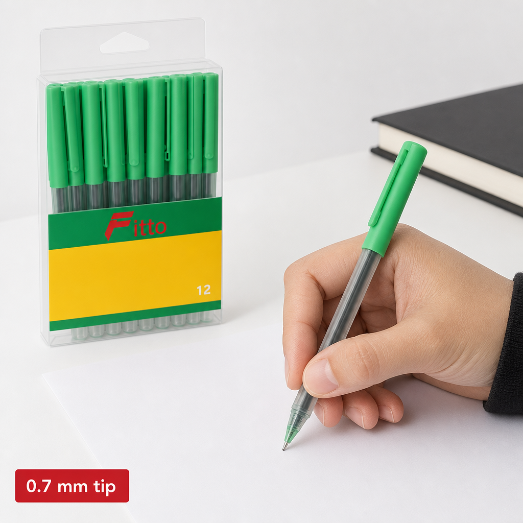 96 Pieces Disposable Roller Pens, 0.7 mm, Green Ink, 12 Pack