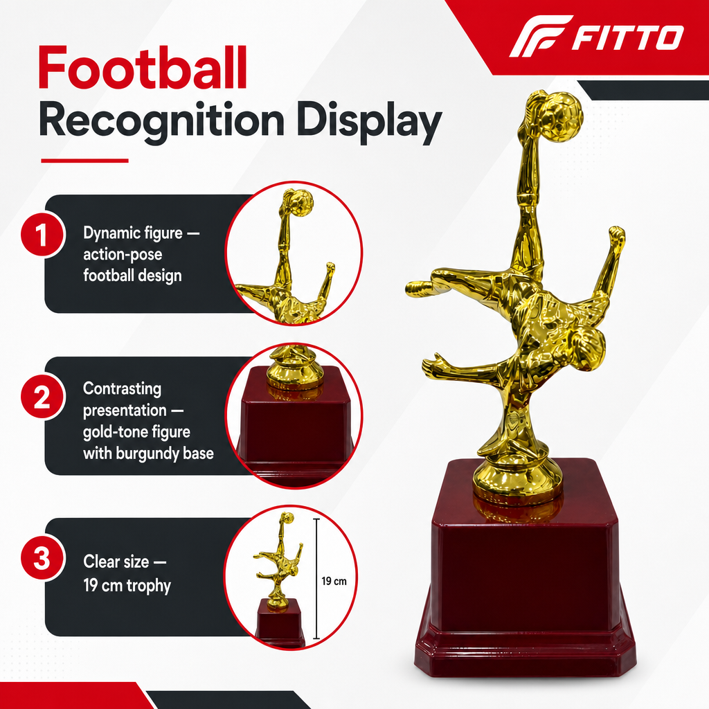 96 Pieces Football Player Trophy, Gold-Tone Figure on Burgundy Base, 19 cm