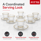 60 Pieces Ribbed Clear Glass Tea Cup and Saucer Set with Gold Rims, 220 ml, 12 Pieces