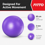 96 Pieces Exercise Ball for Fitness and Yoga, Purple, 85 cm, 2 mm PVC
