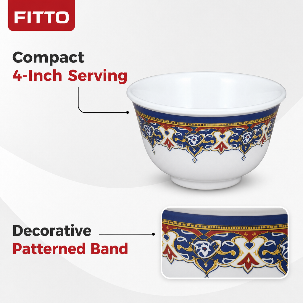 144 Pieces Melamine Rice Bowl, 4 Inch, Decorative Patterned Tablewares for Rice, Snacks and Side Servings