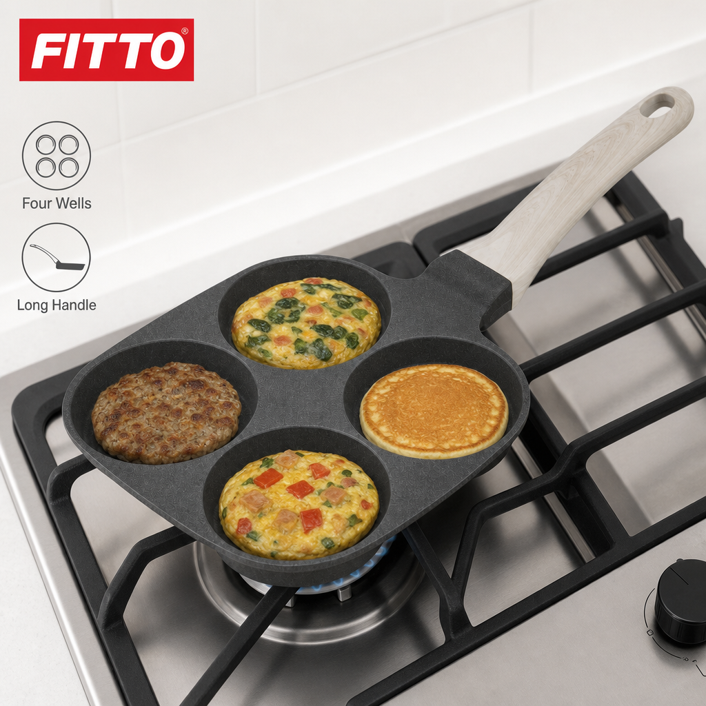 96 Pieces Four-Hole Non-Stick Pancake and Egg Pan with Long Handle, 1 Piece