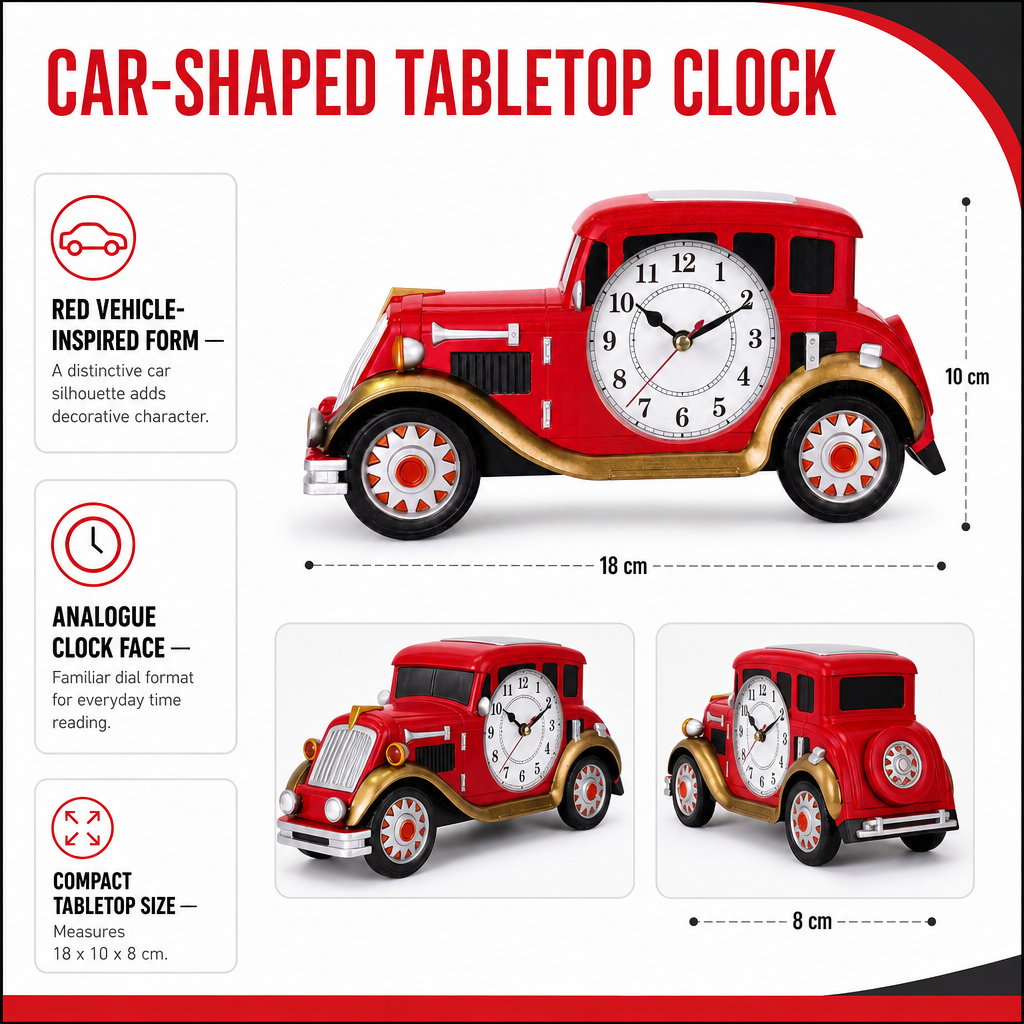 96 Pieces Red Car-Shaped Analogue Alarm Clocks, 1 Piece, Tabletop Decorative Clock