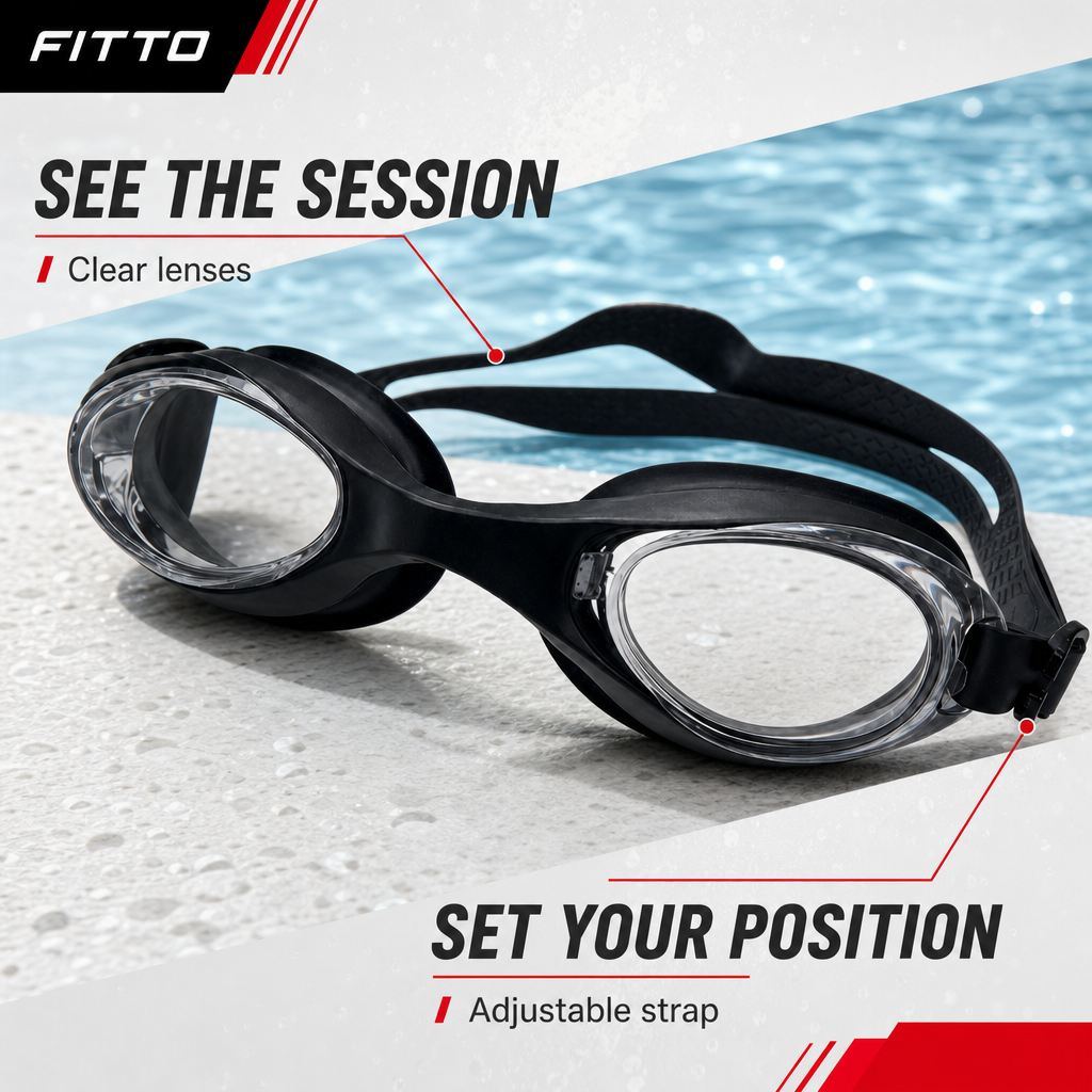 96 Pieces Swimming Goggles for Training, Adjustable Strap, Clear Lenses, Black