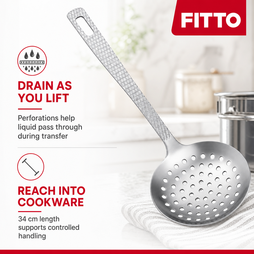 144 Pieces Stainless Steel Slotted Skimmer Spoon, 34 cm Cooking Utensils for Lifting and Draining Fried Foods