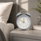 96 Pieces Grey Classic Twin-Bell Alarm Clocks with Gold Hands and Legs, Tabletop Design