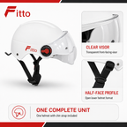 72 Pieces Half-Face Motorcycle Helmets with Clear Visor, White
