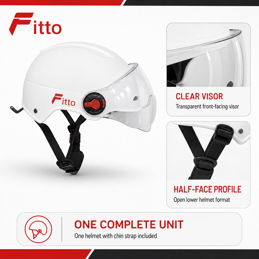 72 Pieces Half-Face Motorcycle Helmets with Clear Visor, White